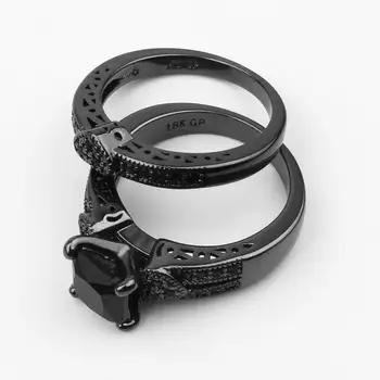 Кольца с черным цирконием | Кольца из черного золота с покрытием для женщин | Уникальные и стильные обручальные кольца с квадратными черными стразами для новобрачных